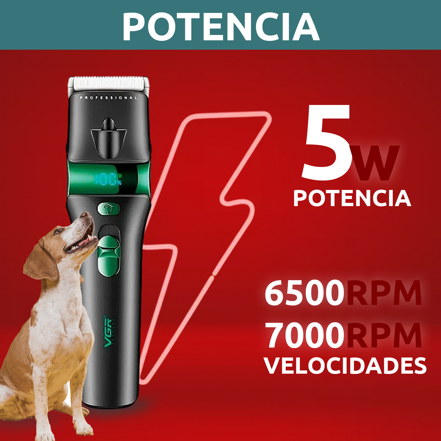 Máquina Cortar Pelo Peladora Mascotas VGR V-225 Luz 7000RPM Color Verde - Image 3