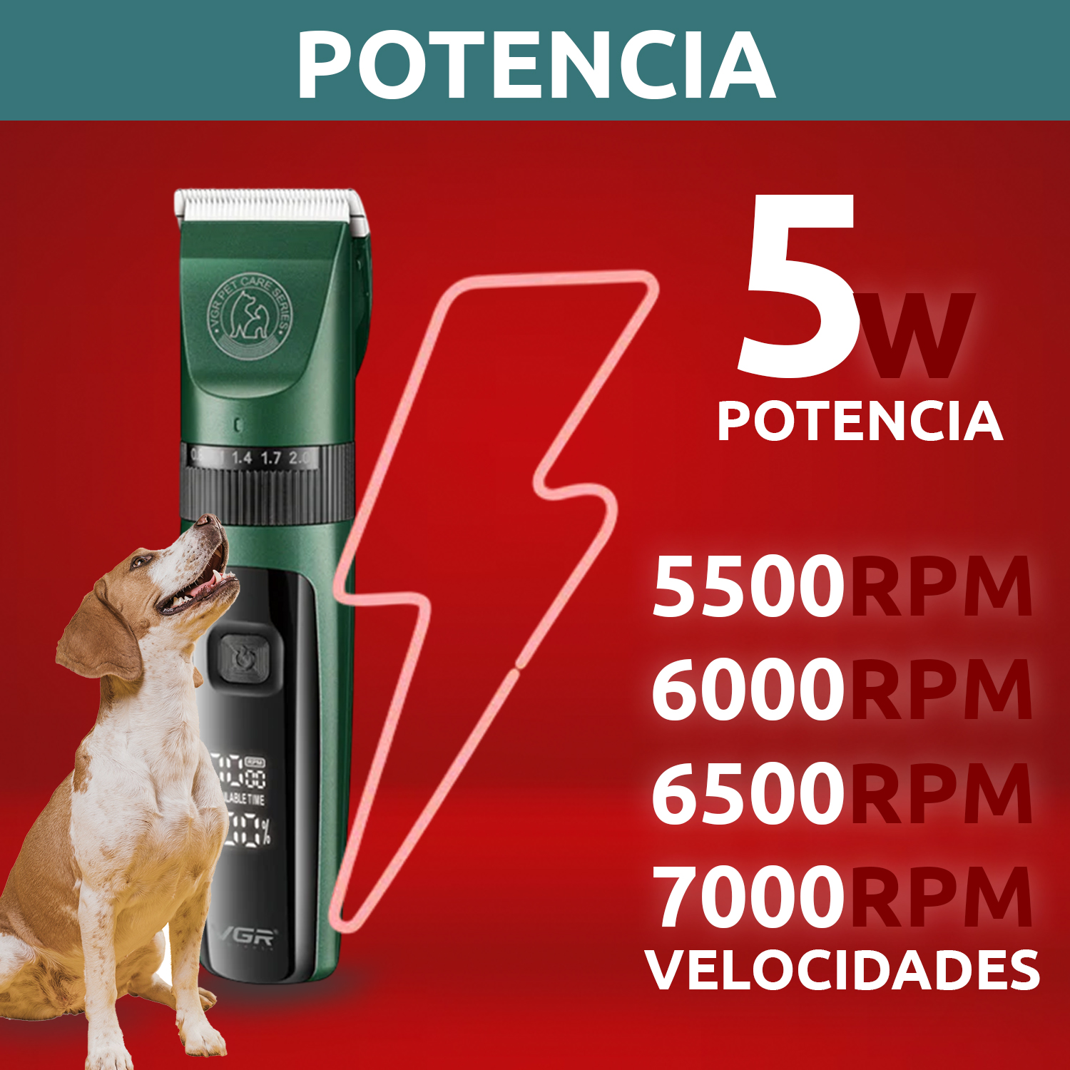 Máquina Cortar Pelo Peladora Mascota VGR V-240 7000RPM Color Verde - Image 3