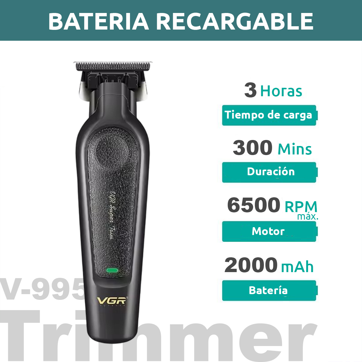 Cortadora De Pelo Patillera Trimmer VGR V-995 Usb 7000RPM T-blade Color Negro - Image 4
