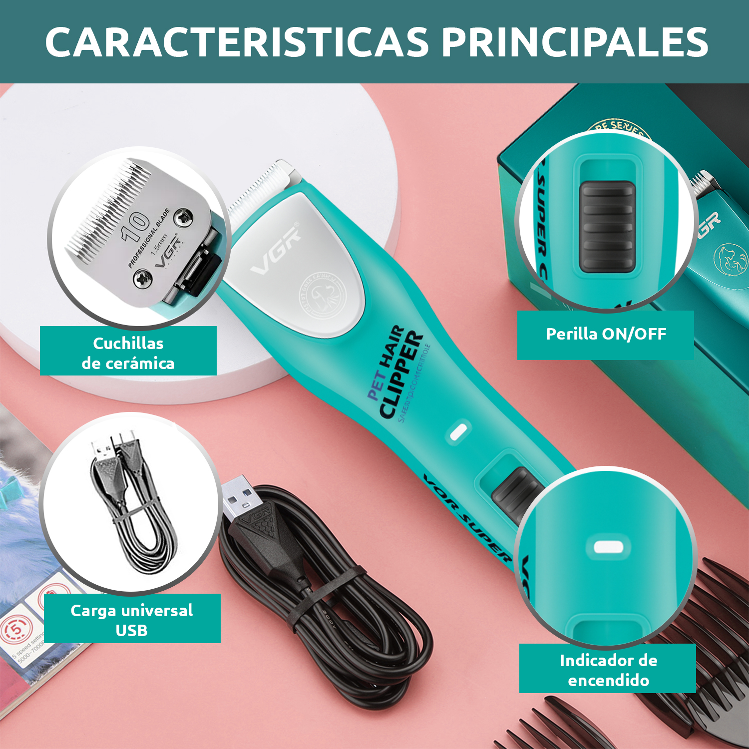 Peladora Corta Pelo Canina Inalámbrica VGR V-216 Mascotas Perro Gato - Image 5