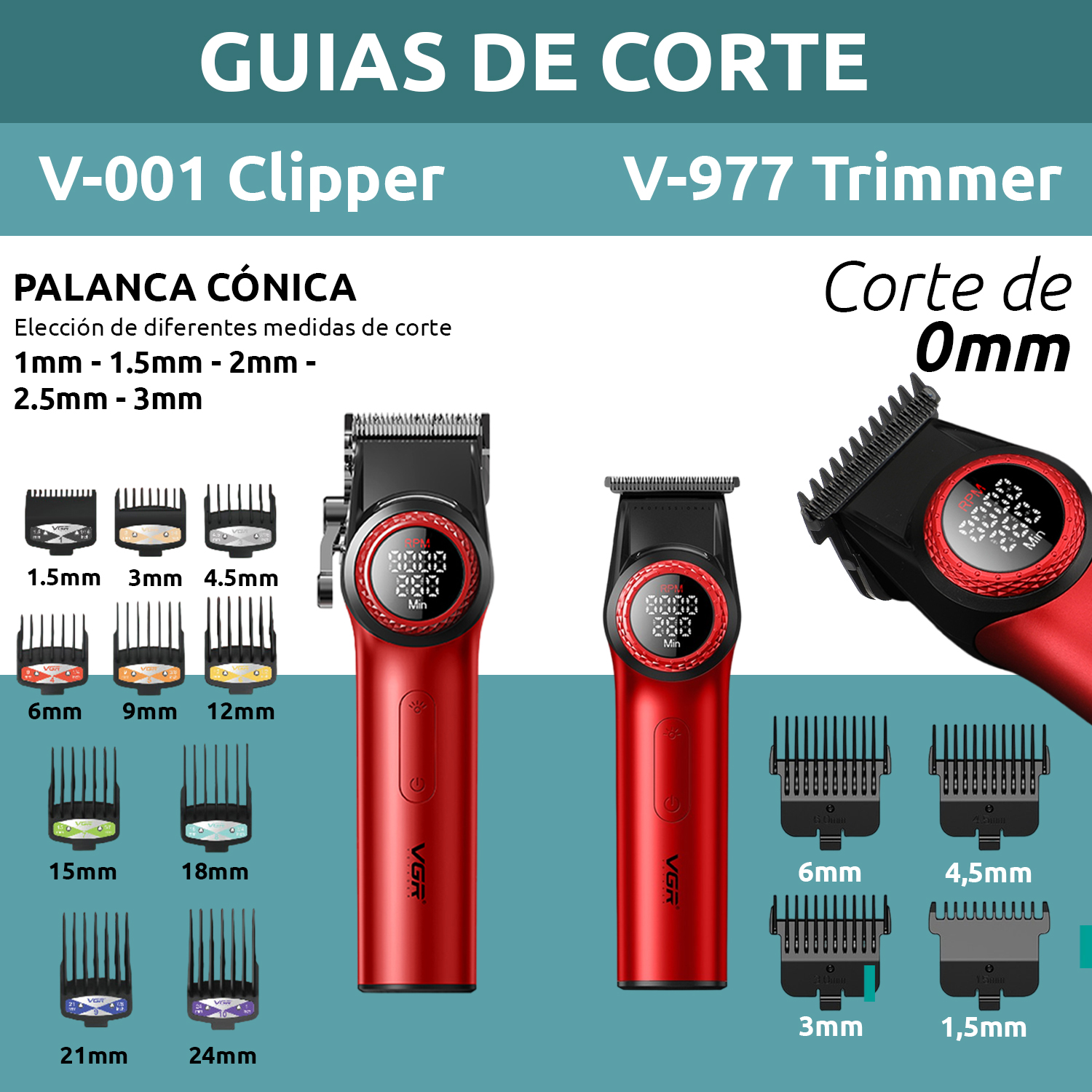 Set Premium Barbería Maletín Clipper V-001 Trimmer Shaver Secador Color Rojo - Image 6