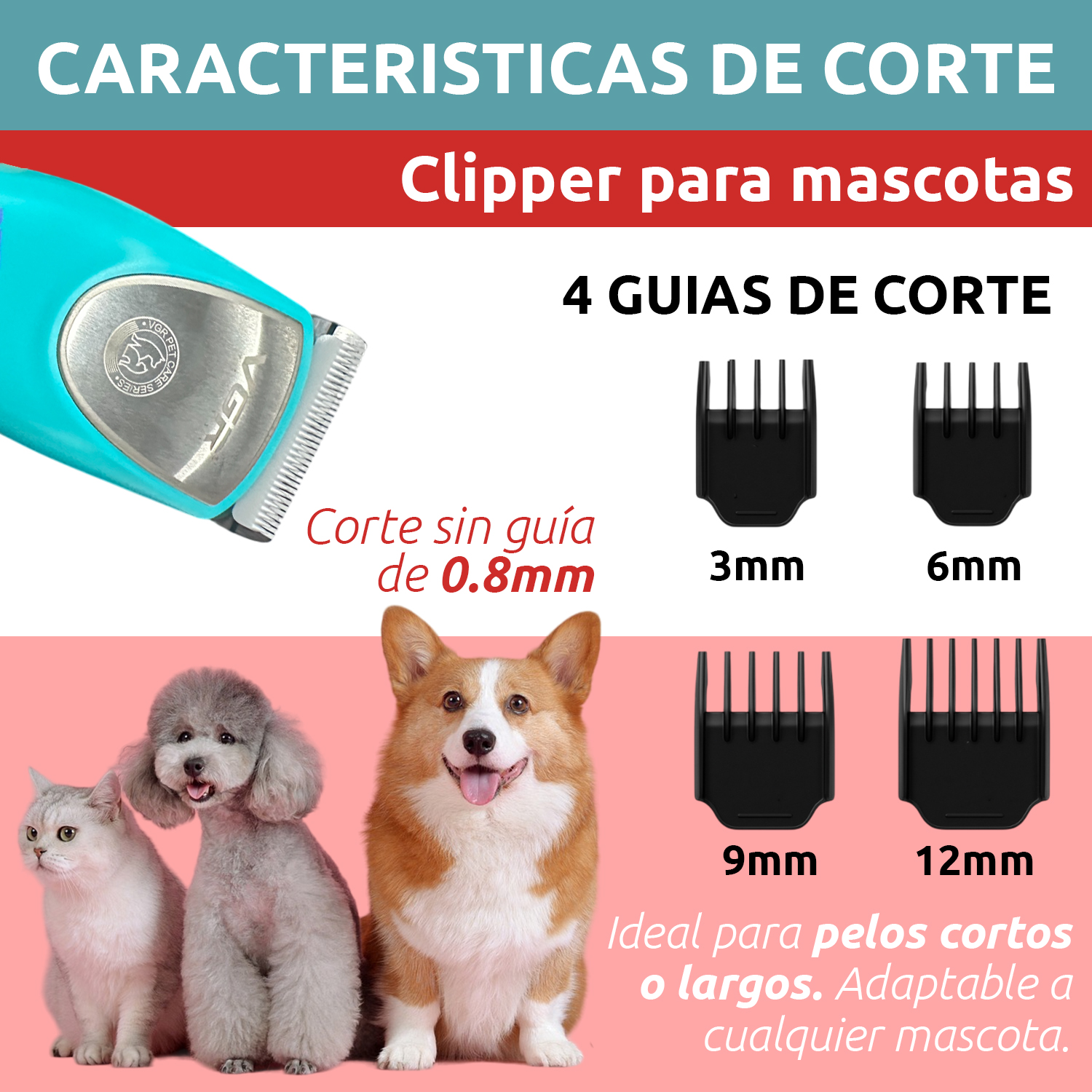 Peladora Corta Pelo Canina Inalámbrica VGR V-216 Mascotas Perro Gato - Image 6