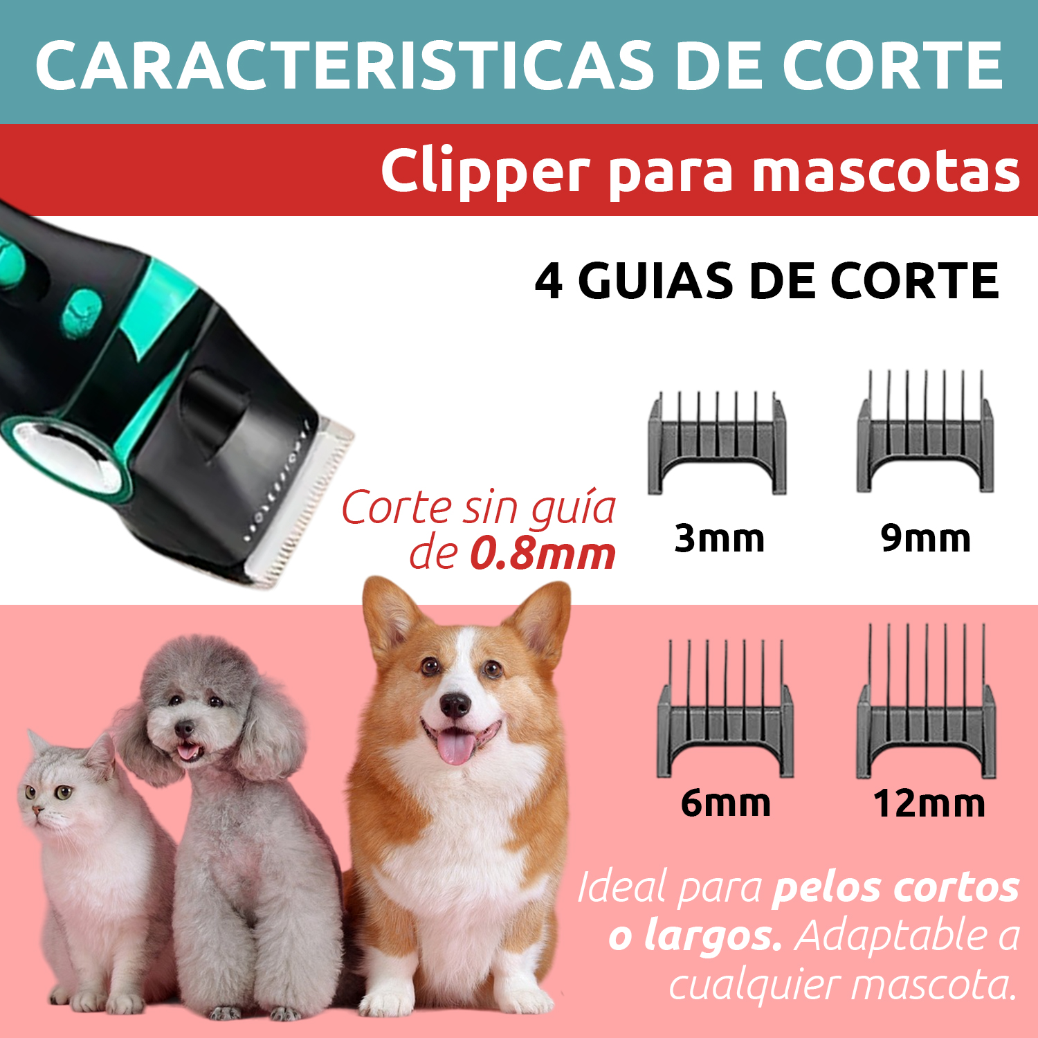 Máquina Cortar Pelo Peladora Mascotas VGR V-225 Luz 7000RPM Color Verde - Image 7