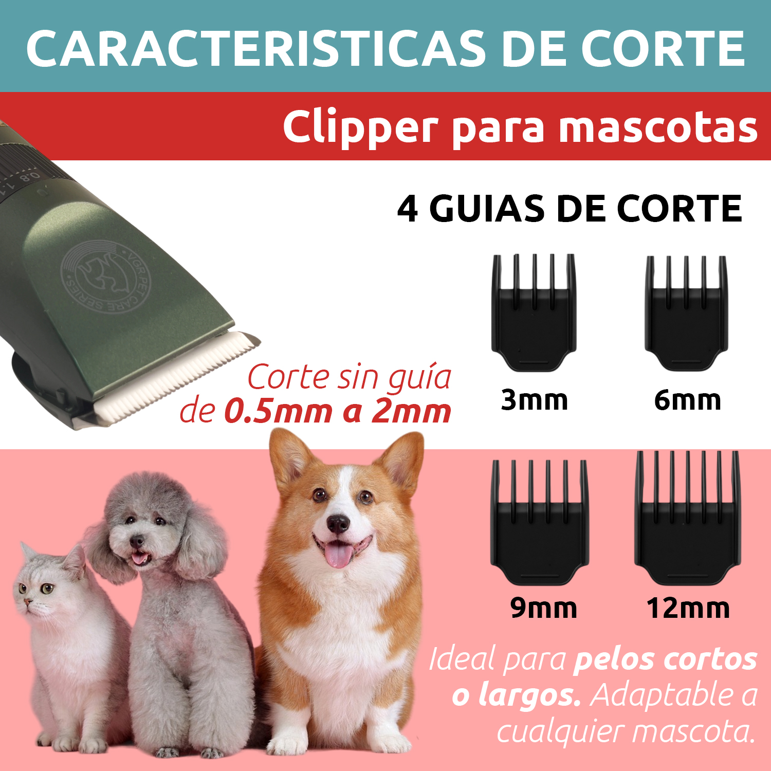 Máquina Cortar Pelo Peladora Mascota VGR V-240 7000RPM Color Verde - Image 7