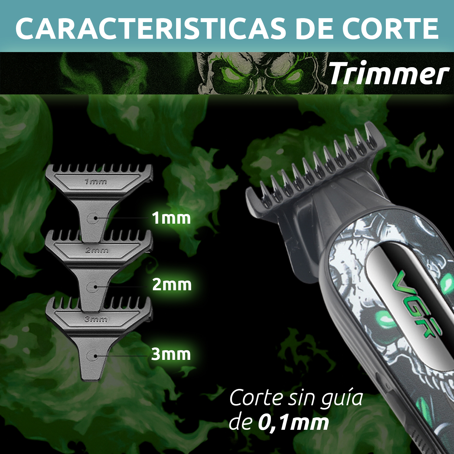 Cortadora De Pelo Patillera Pro VGR V-260 Metal Cuchilla DLC 9000RPM Color Verde - Image 7