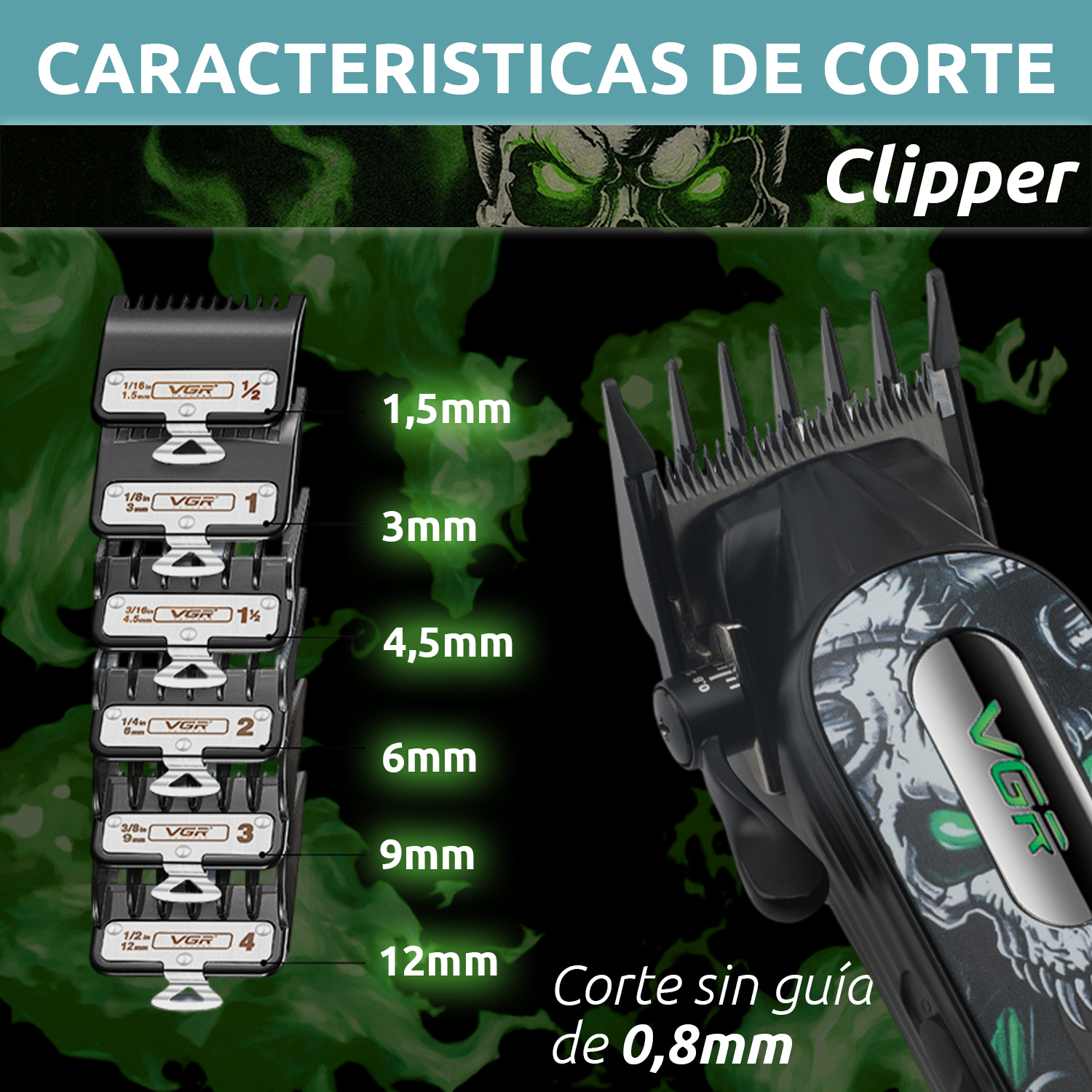 Máquina Corta Pelo Pro Clipper VGR V-279 Metal Cuchillas DLC 9000RPM Color verde - Image 7