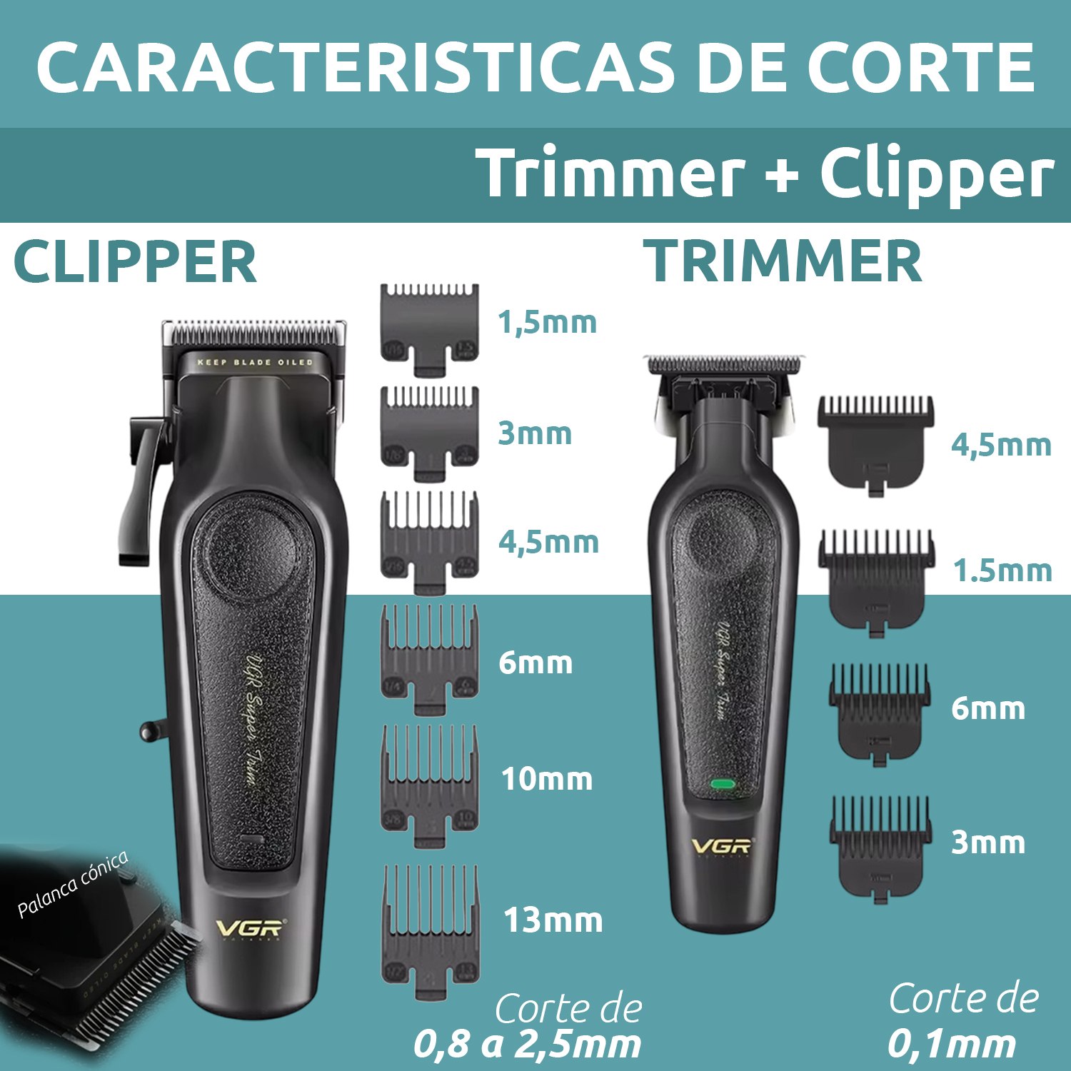 Maquina Corta Pelo Barba Trimmer Vgr V-197 y V-995 Inalámbrica Usb Color Negro - Image 7