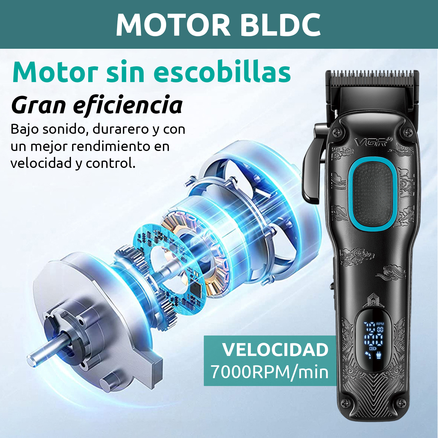 Maquina Cortar Pelo VGR V-016 Profesional Bldc 7000RPM Metal 8W Color Negro Y Verde - Image 5