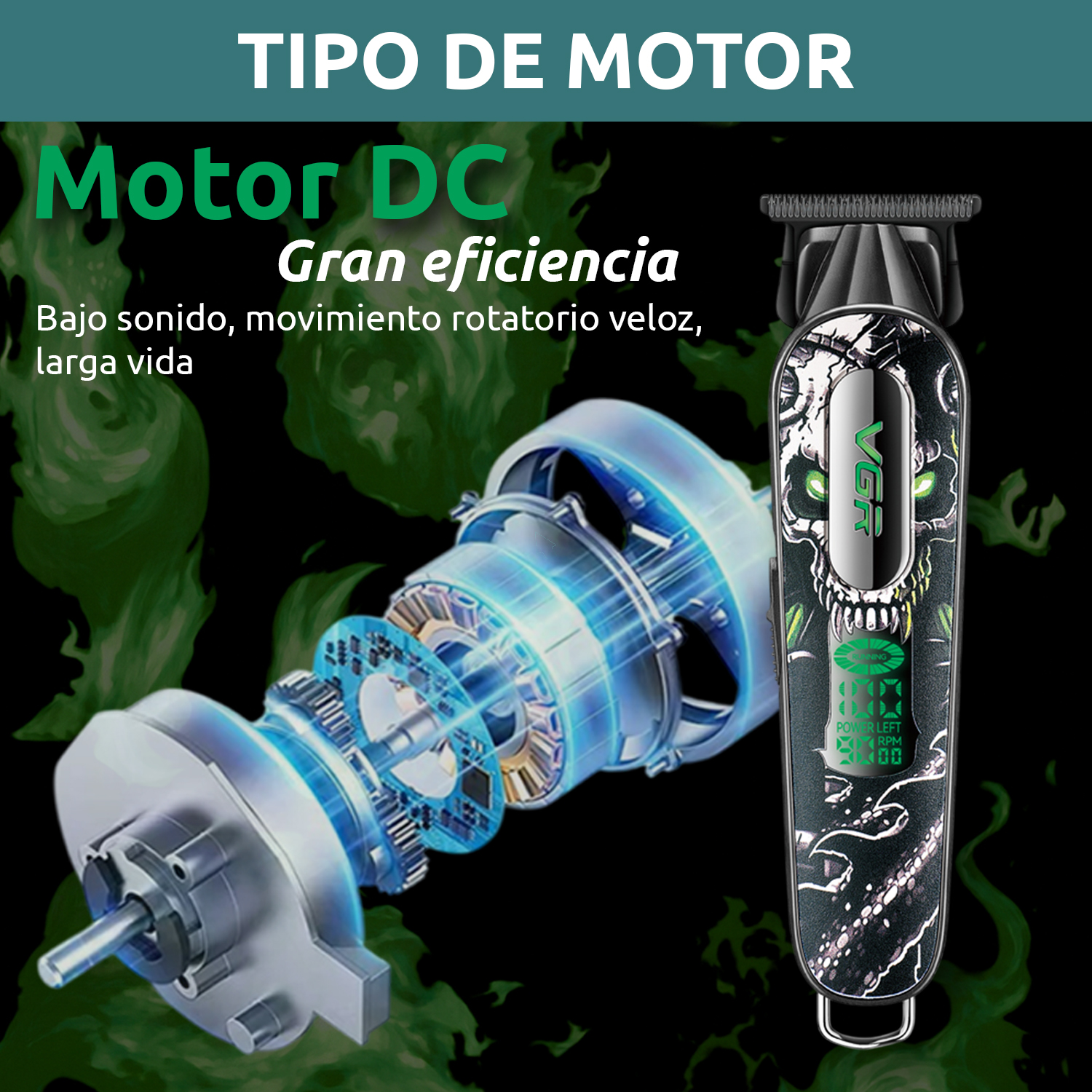 Cortadora De Pelo Patillera Pro VGR V-260 Metal Cuchilla DLC 9000RPM Color Verde - Image 4