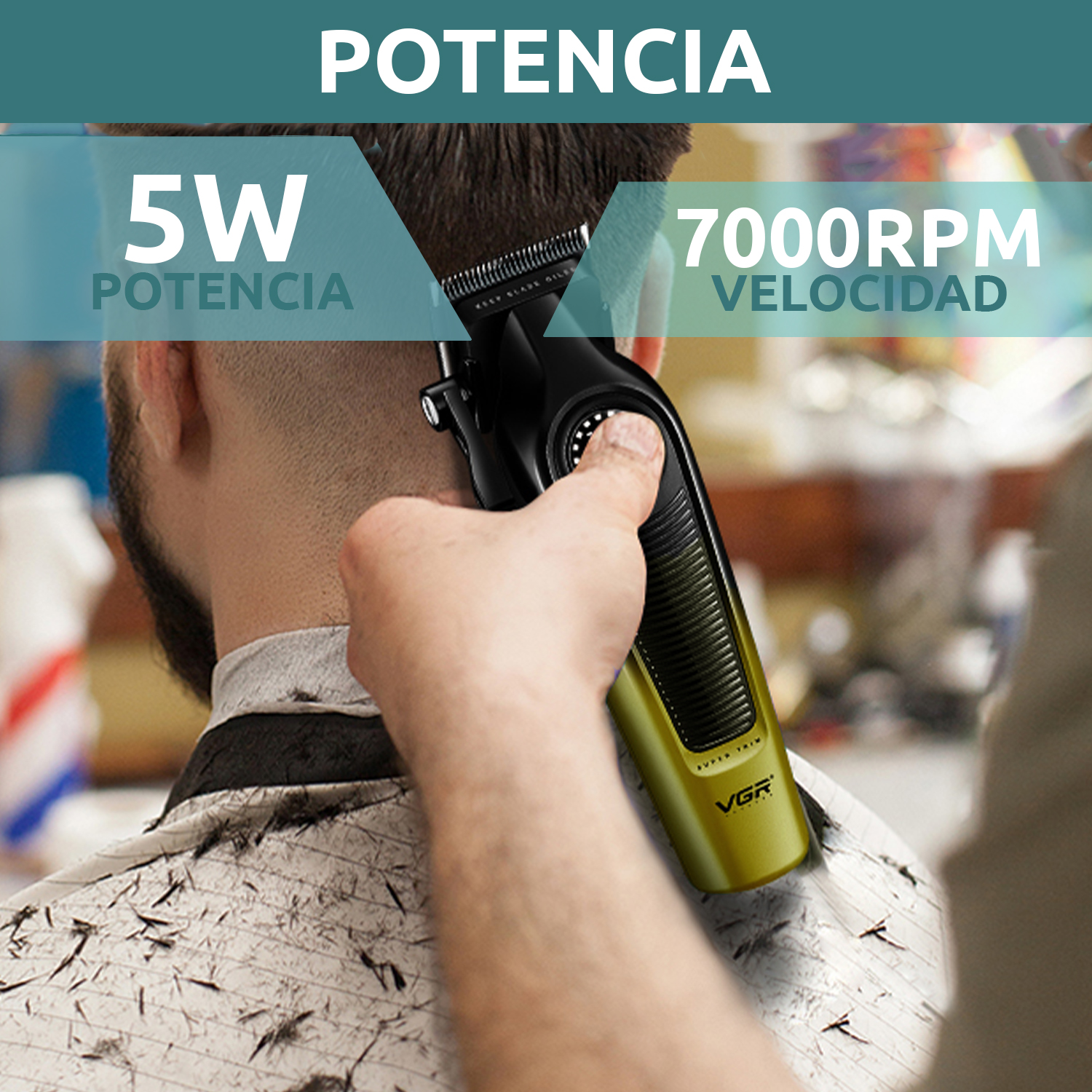 Set Máquina Cortar Pelo Clipper + Patillera Trimmer VGR V-196 y V-996 7000RPM Color Dorado - Image 3