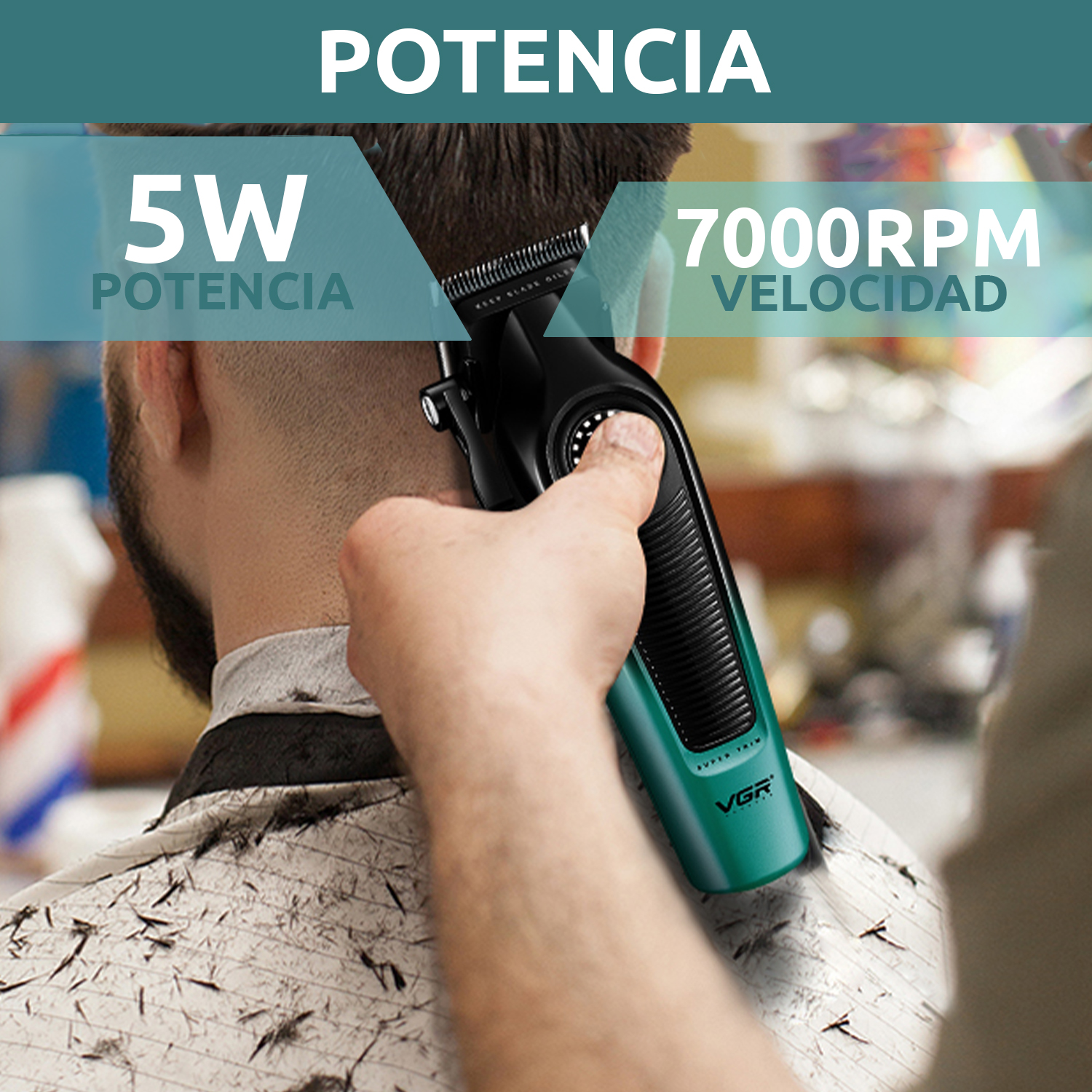 Set Máquina Cortar Pelo Clipper + Patillera Trimmer VGR V-196 y V-996 7000RPM Color verde - Image 3
