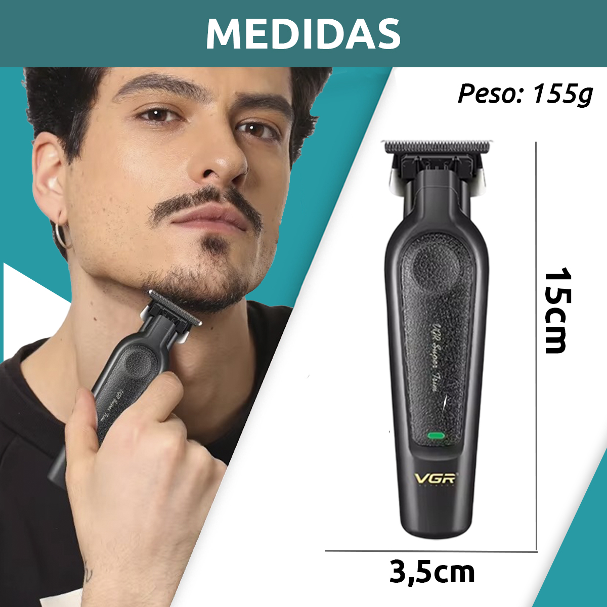 Cortadora De Pelo Patillera Trimmer VGR V-995 Usb 7000RPM T-blade Color Negro - Image 9