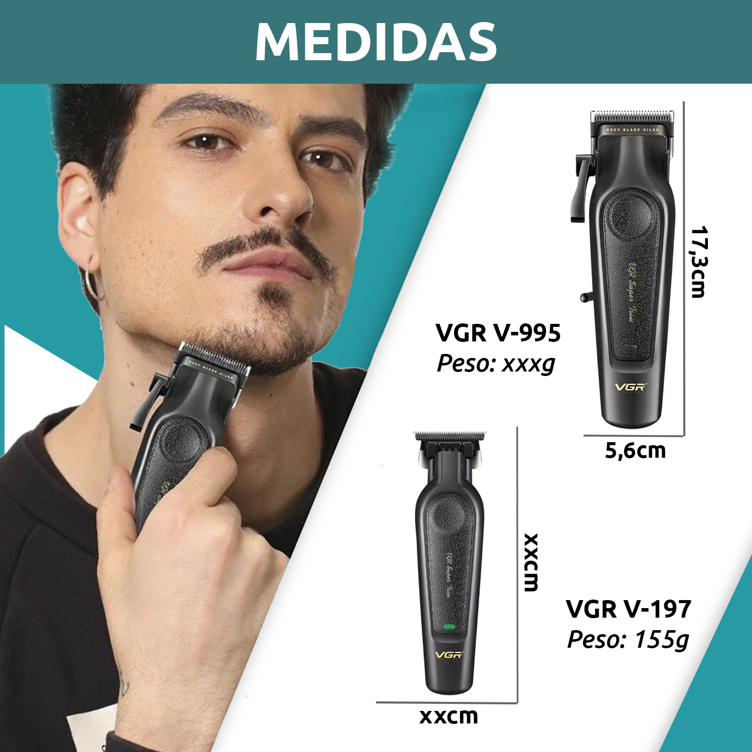 Maquina Corta Pelo Barba Trimmer Vgr V-197 y V-995 Inalámbrica Usb Color Negro - Image 8
