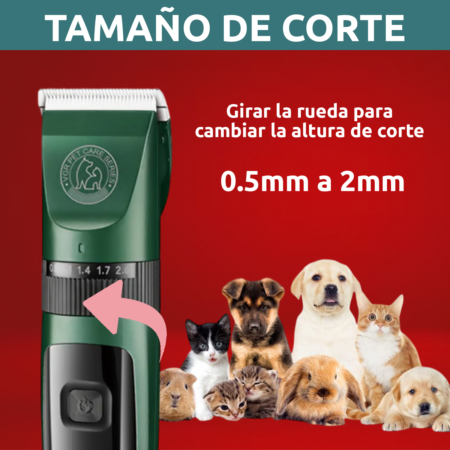 Máquina Cortar Pelo Peladora Mascota VGR V-240 7000RPM Color Verde - Image 8