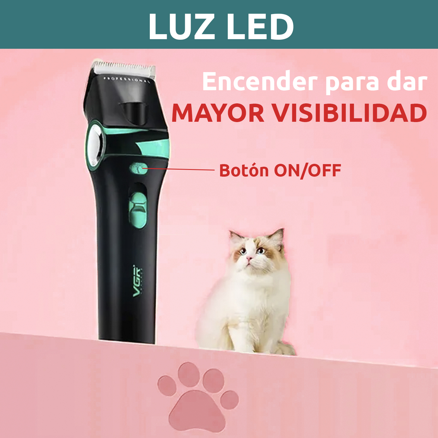 Máquina Cortar Pelo Peladora Mascotas VGR V-225 Luz 7000RPM Color Verde - Image 8