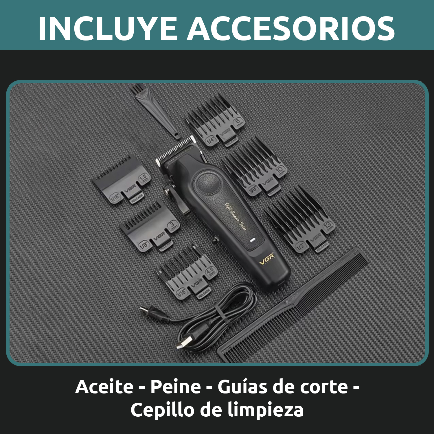 Maquina Corta Pelo Barba Trimmer Vgr V-197 y V-995 Inalámbrica Usb Color Negro - Image 9