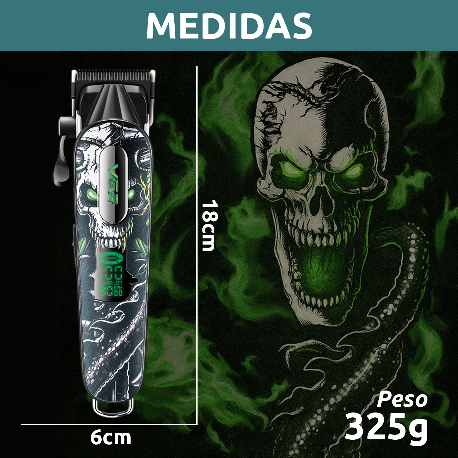 Máquina Corta Pelo Pro Clipper VGR V-279 Metal Cuchillas DLC 9000RPM Color verde - Image 9