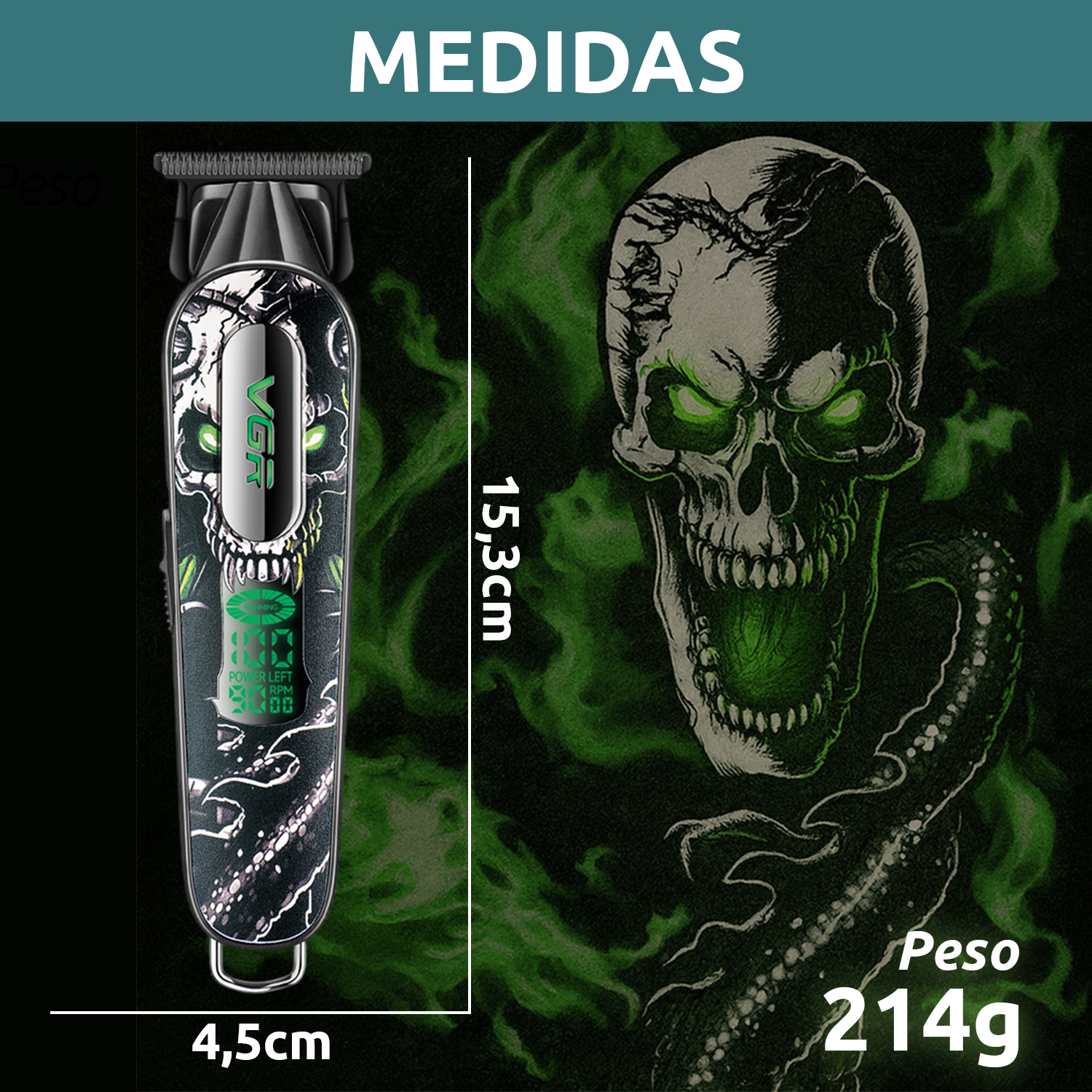 Cortadora De Pelo Patillera Pro VGR V-260 Metal Cuchilla DLC 9000RPM Color Verde - Image 9