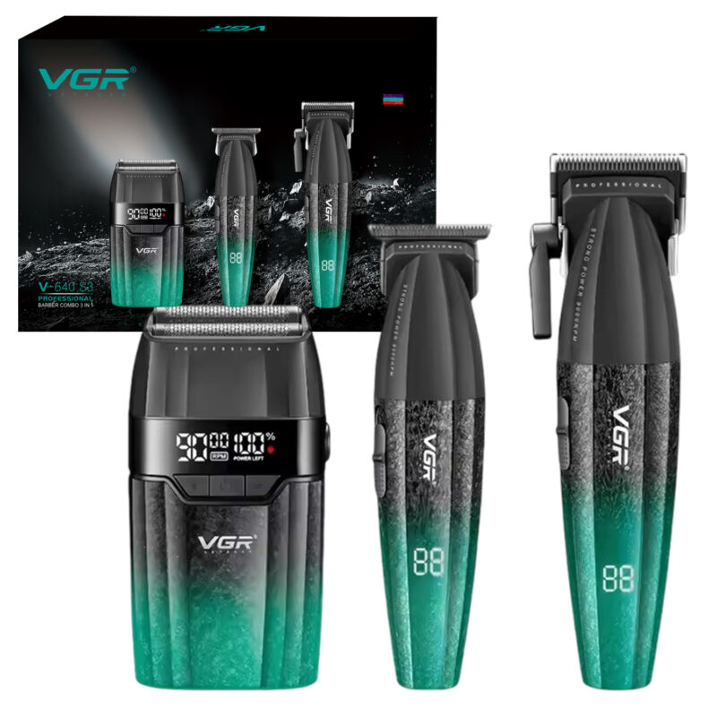 Set 3 en 1 VGR V-640 S3 Cortadora Pelo Afeitadora 9000RPM Motor BLDC Color Verde