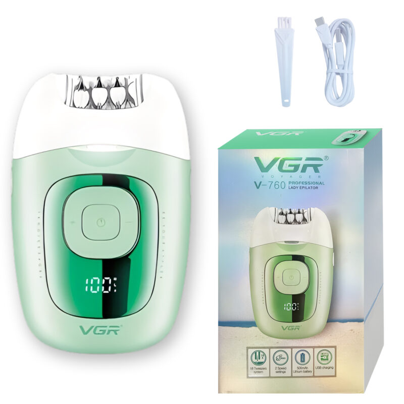 Depiladora Mujer Led Recargable VGR V-760 18 Pinzas Luz LED Color Verde