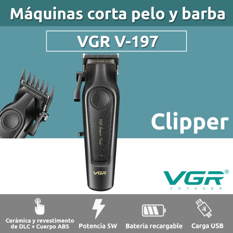 Alternative view of Cortadora De Pelo Vgr V-197 Clipper Inalámbrica Cuchilla DLC 7000RPM Color Negro