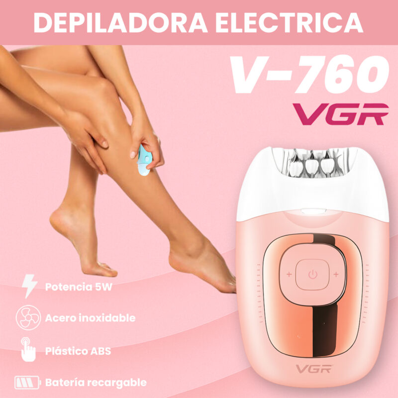 Alternative view of Depiladora Mujer Led Recargable VGR V-760 18 Pinzas Luz LED Color Rosa