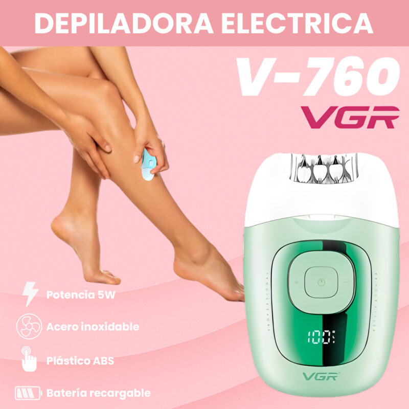 Alternative view of Depiladora Mujer Led Recargable VGR V-760 18 Pinzas Luz LED Color Verde
