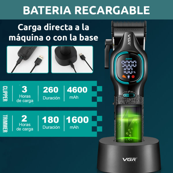 Set Maquina De Cortar Pelo Clipper+ Patillera Vgr V-886 S2 Grip 9000rpm ...