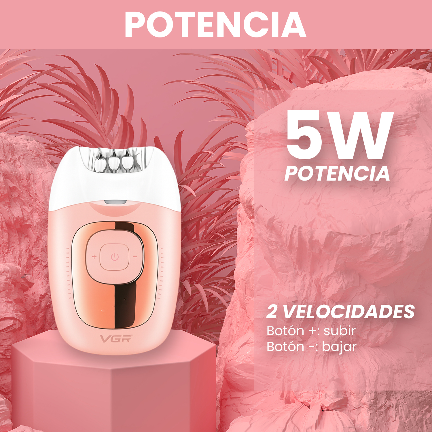 Depiladora Mujer Led Recargable VGR V-760 18 Pinzas Luz LED Color Rosa - Image 3