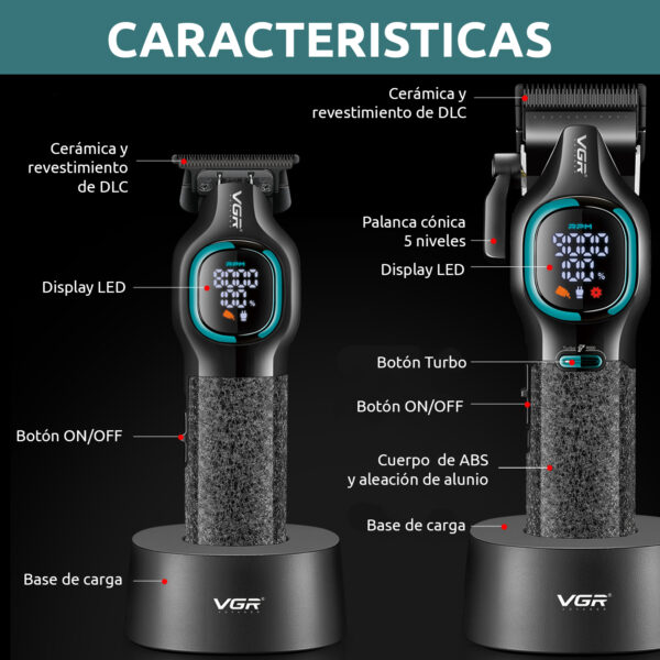 Set Maquina De Cortar Pelo Clipper+ Patillera Vgr V-886 S2 Grip 9000rpm ...