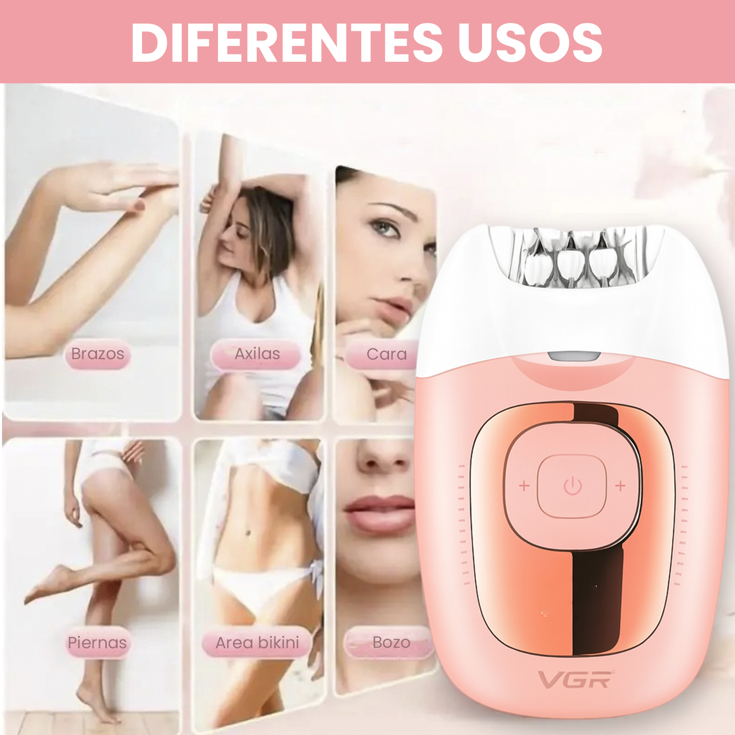 Depiladora Mujer Led Recargable VGR V-760 18 Pinzas Luz LED Color Rosa - Image 6
