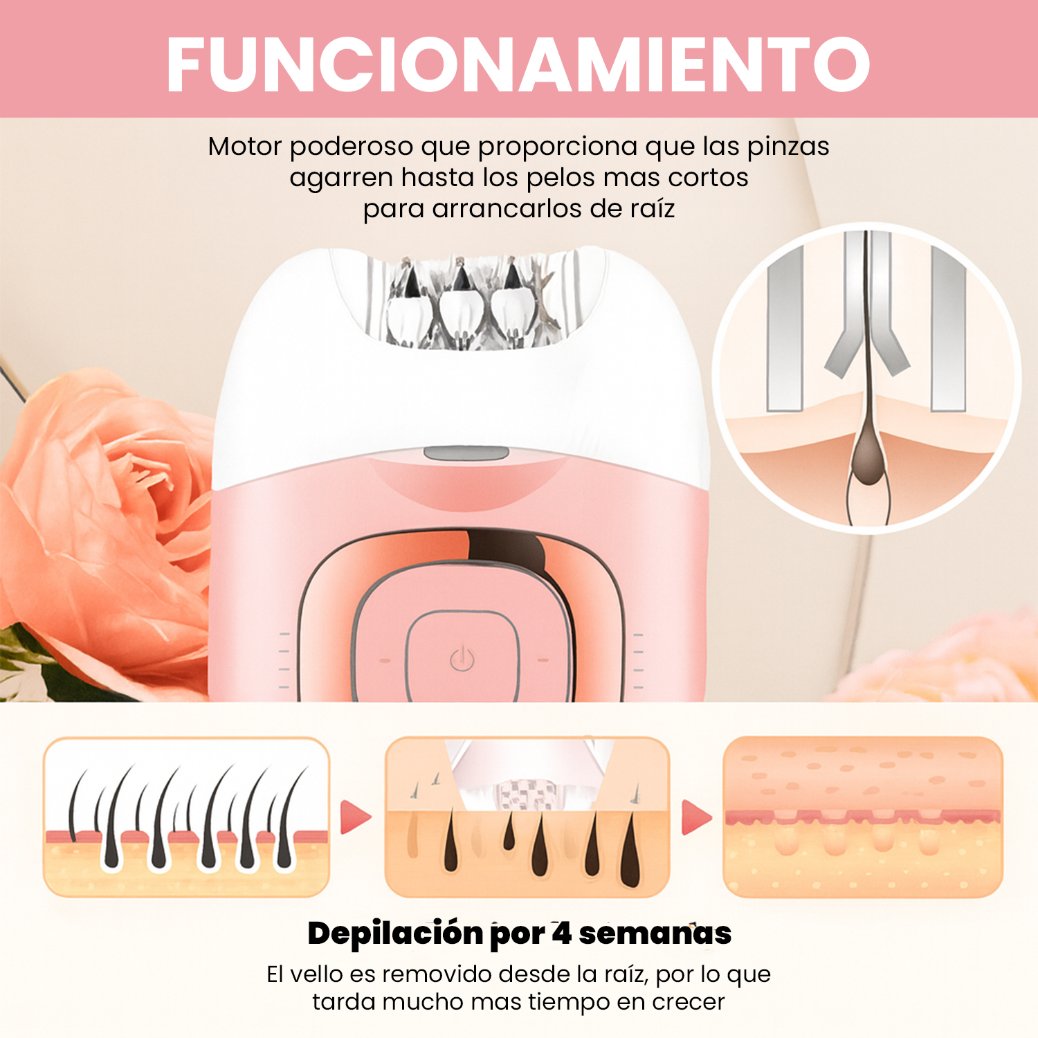 Depiladora Mujer Led Recargable VGR V-760 18 Pinzas Luz LED Color Rosa - Image 5