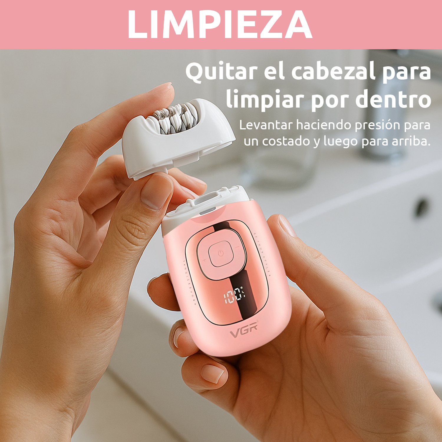 Depiladora Mujer Led Recargable VGR V-760 18 Pinzas Luz LED Color Rosa - Image 8