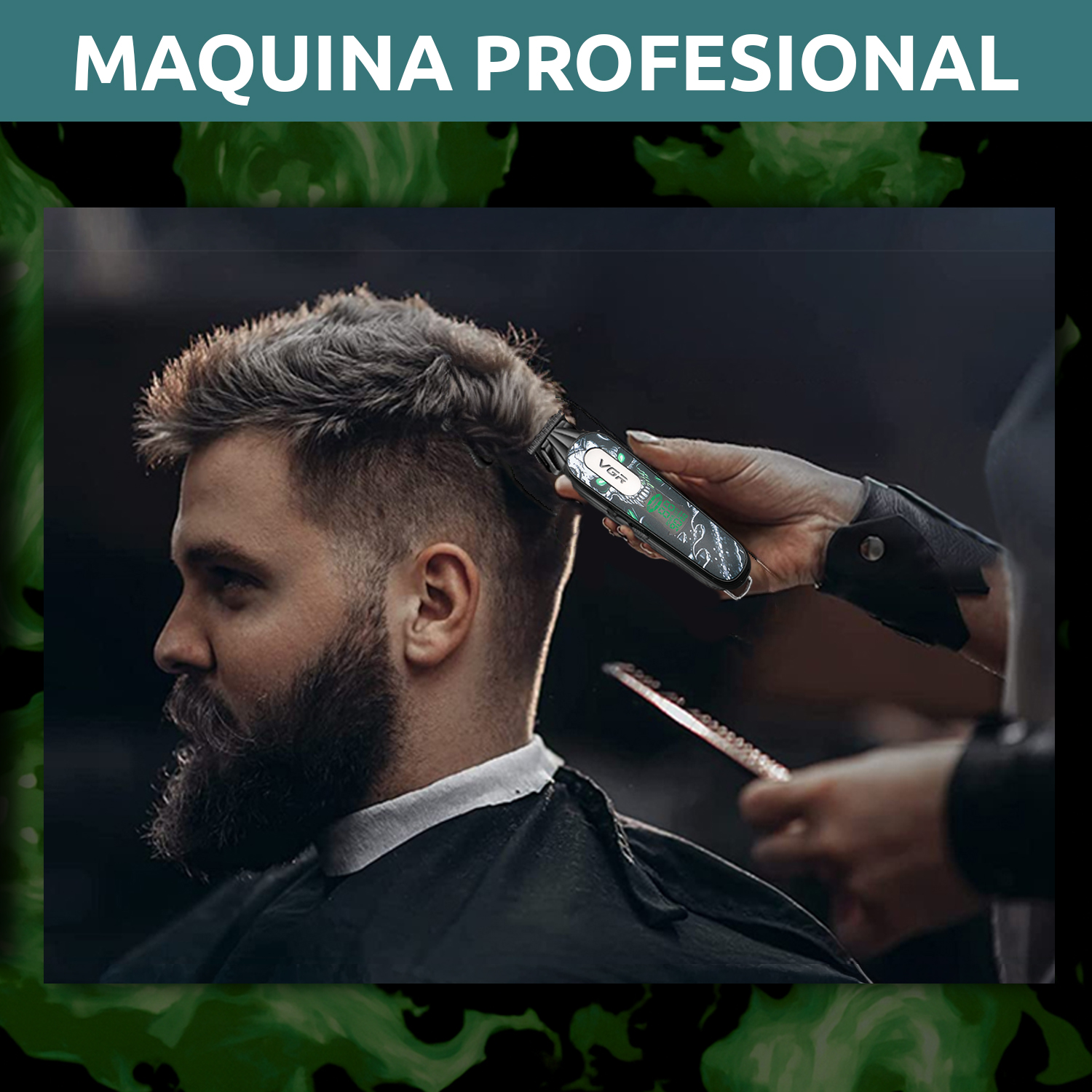 Cortadora De Pelo Patillera Pro VGR V-260 Metal Cuchilla DLC 9000RPM Color Verde - Image 8