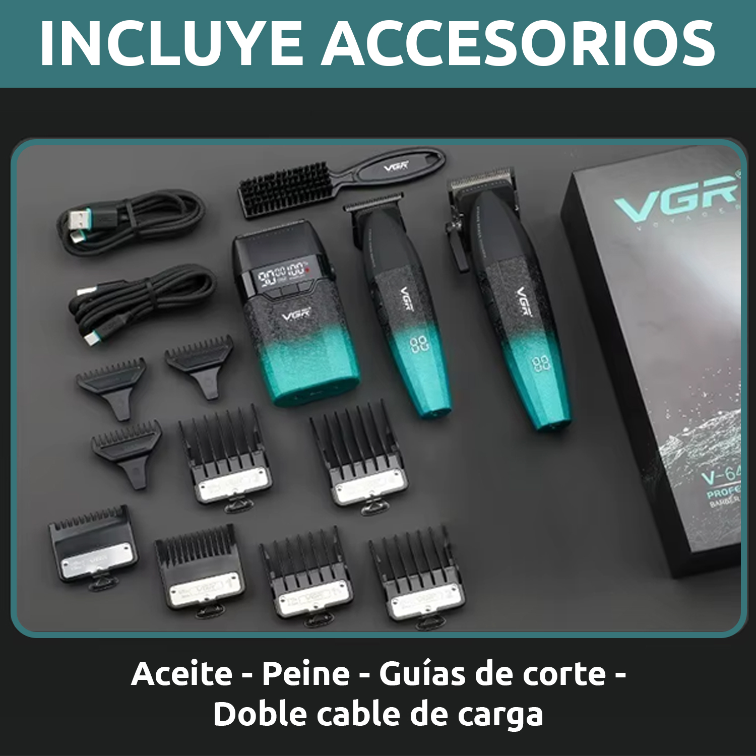 Set 3 en 1 VGR V-640 S3 Cortadora Pelo Afeitadora 9000RPM Motor BLDC Color Verde - Image 9