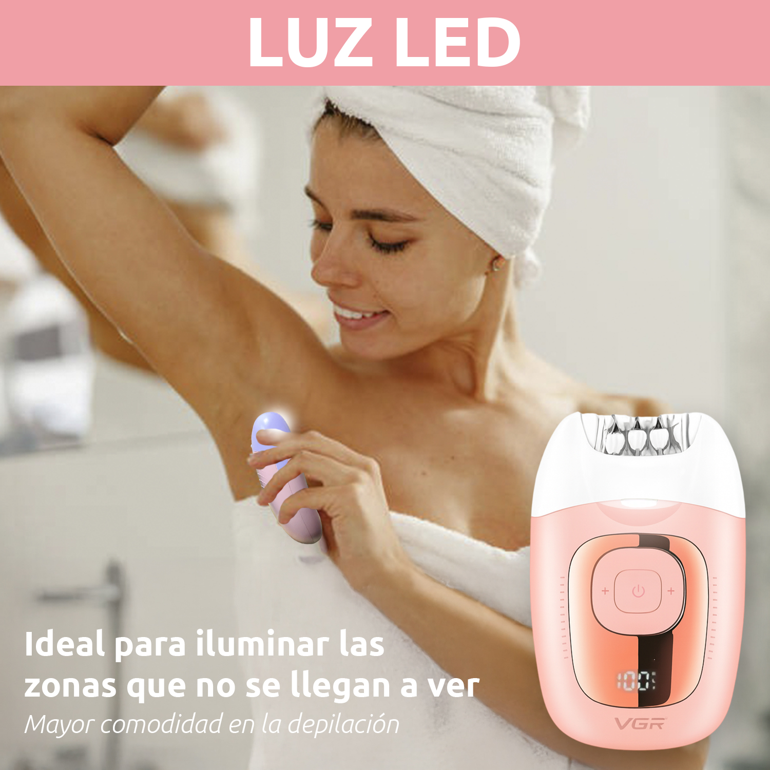 Depiladora Mujer Led Recargable VGR V-760 18 Pinzas Luz LED Color Rosa - Image 9