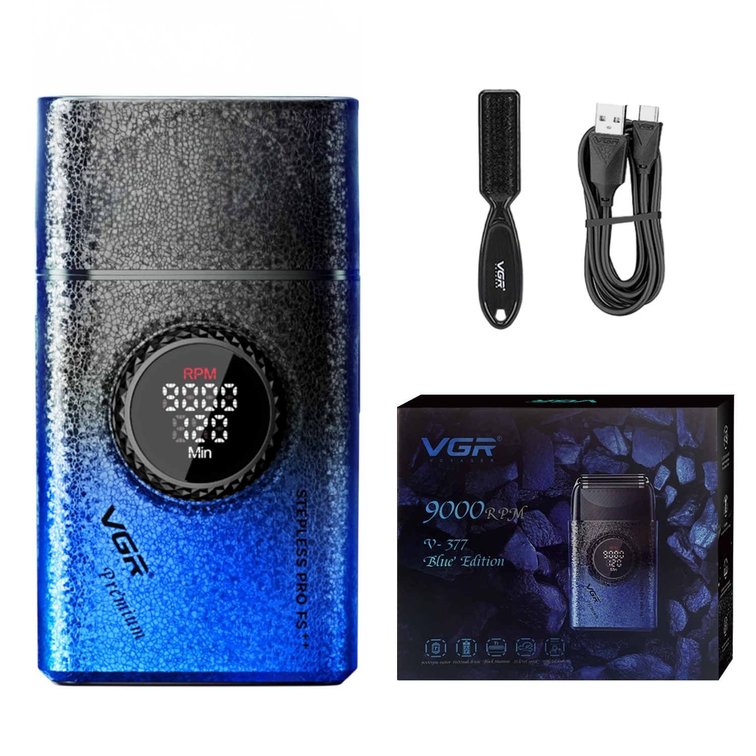 Afeitadora Eléctrica shaver VGR V-377 titanio 9000 RPM usb Color Azul