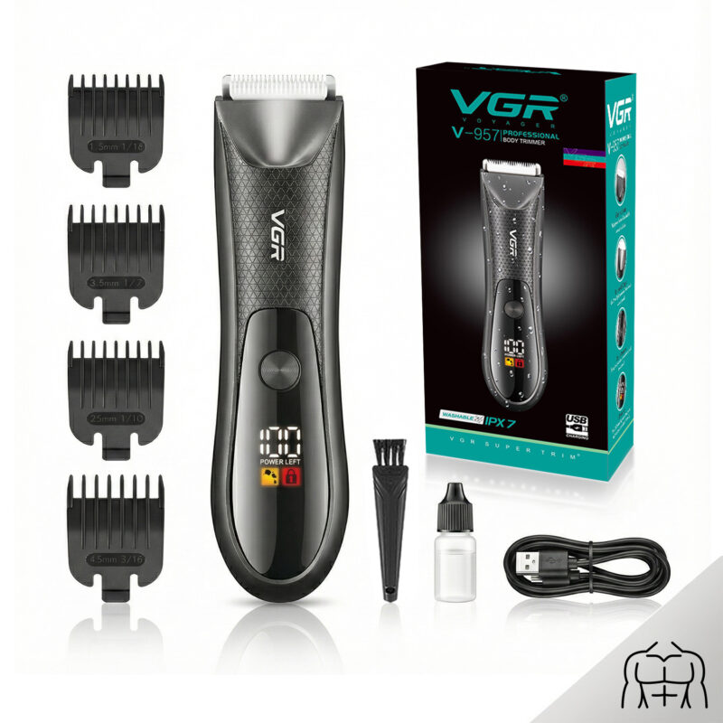 Maquina Cortar Pelo Patillera Trimmer Vgr V-957 Luz Ipx7 Color Negro