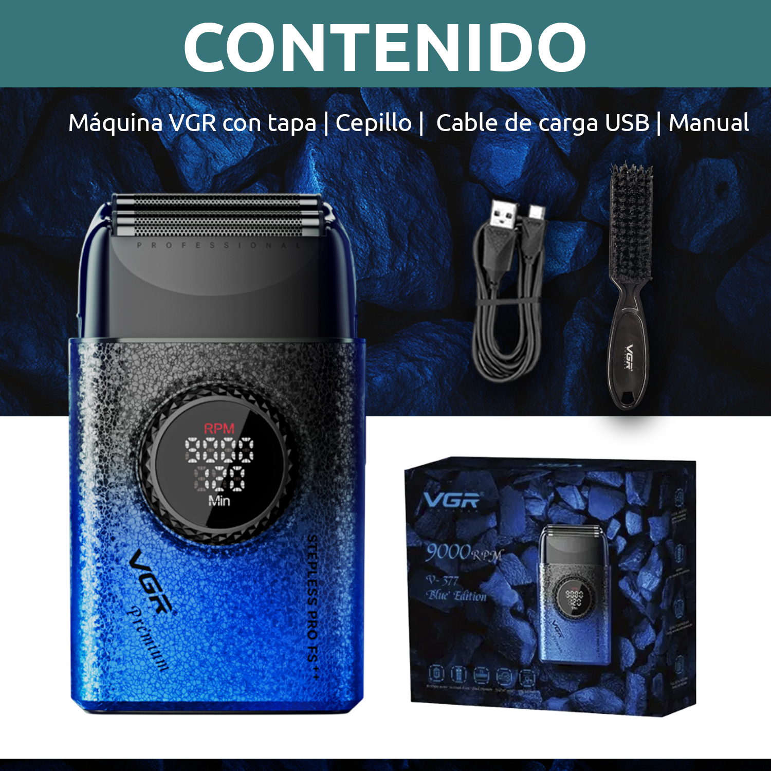 Afeitadora Eléctrica shaver VGR V-377 titanio 9000 RPM usb Color Azul - Image 10