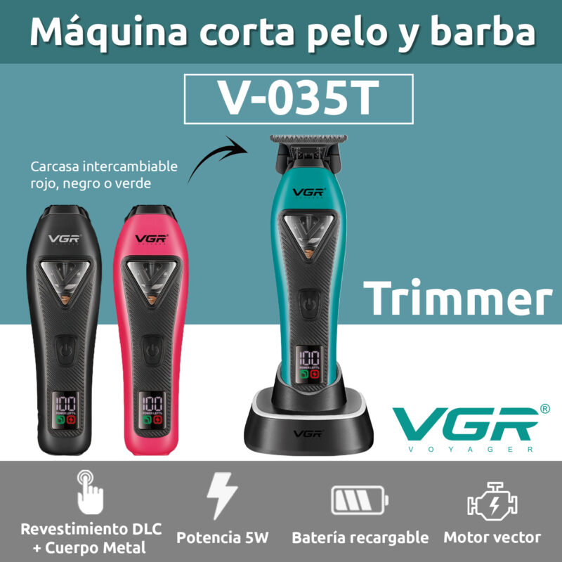 Alternative view of Maquina Patillera Trimmer Profesional Inalambrica VGR V-035T Motor Vector Color Intercambiable