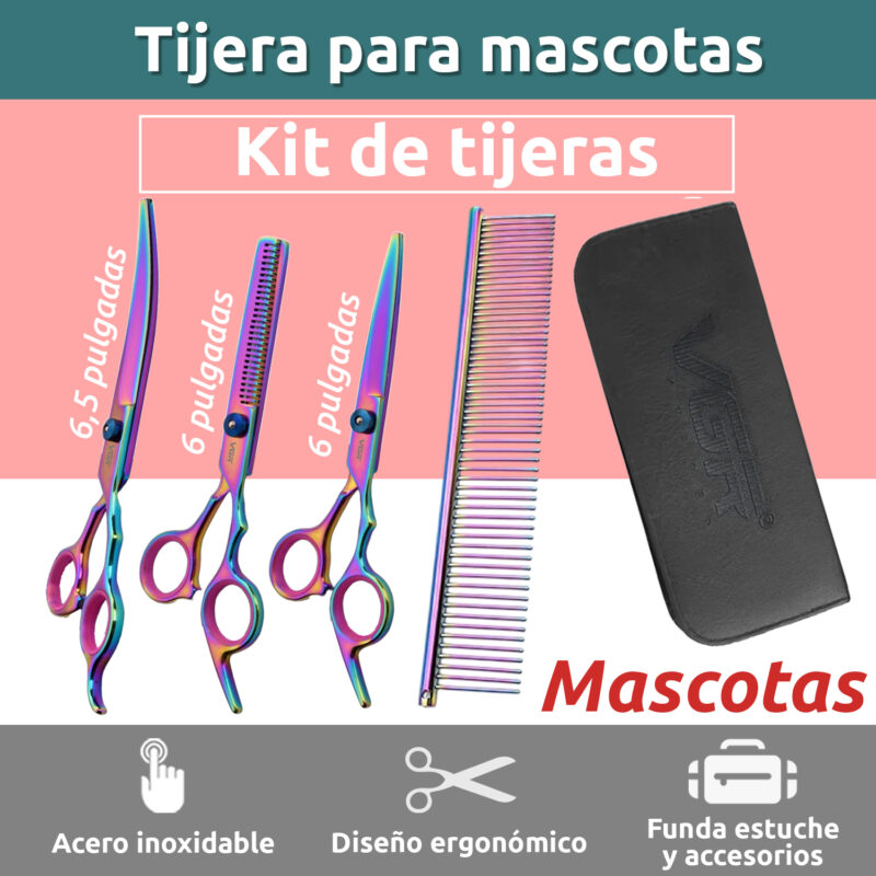 Alternative view of Kit Tijeras Peluqueria Mascotas Tornasolado Vgr Recta Curva