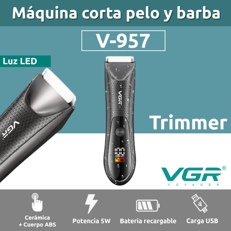 Alternative view of Maquina Cortar Pelo Patillera Trimmer Vgr V-957 Luz Ipx7 Color Negro
