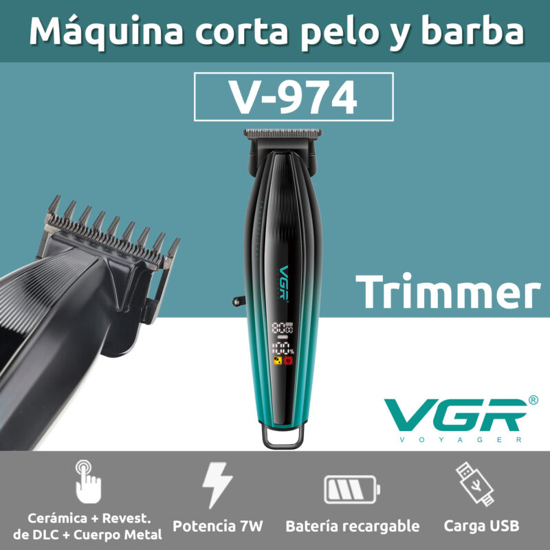 Alternative view of Maquina Cortar Pelo Patillera Trimmer Inalambrica Vgr V-974 Color Verde