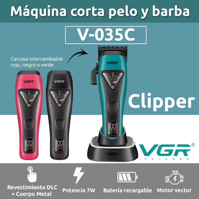 Alternative view of Maquina De Cortar Pelo Clipper Inalámbrica VGR V-035C Motor Vector Color intercambiable