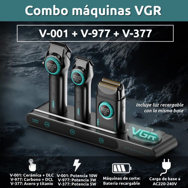 Alternative view of Kit Máquina De Cortar Pelo Afeitadora Barbería VGR 3 en 1 Luz Color Negro