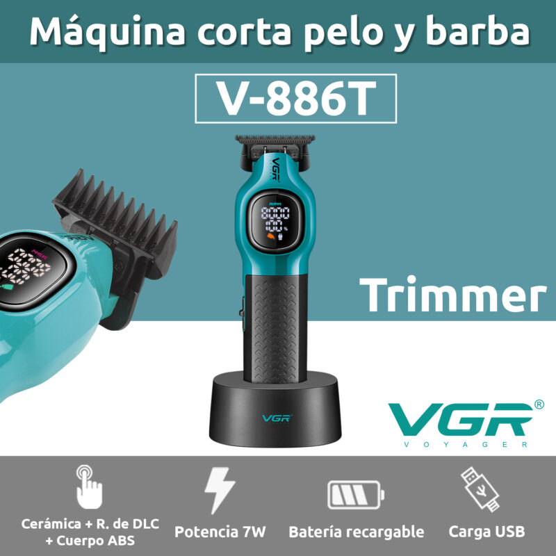 Alternative view of Maquina Corta Pelo Barba Trimmer Vgr V-886T Inalámbrica Base Color Verde