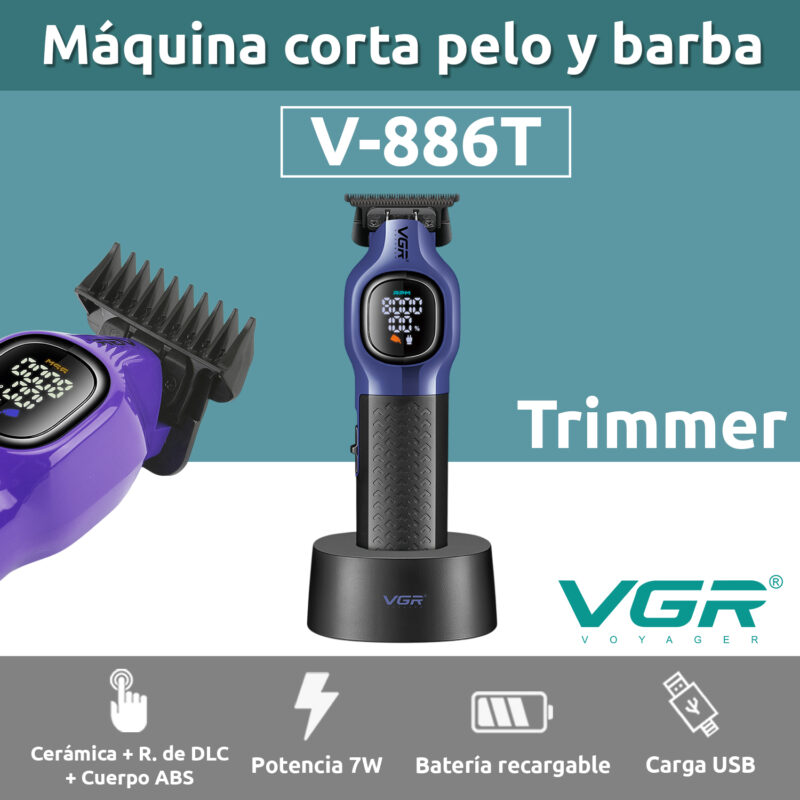 Alternative view of Maquina Corta Pelo Barba Trimmer VGR V-886T Inalámbrica Base Color Violeta