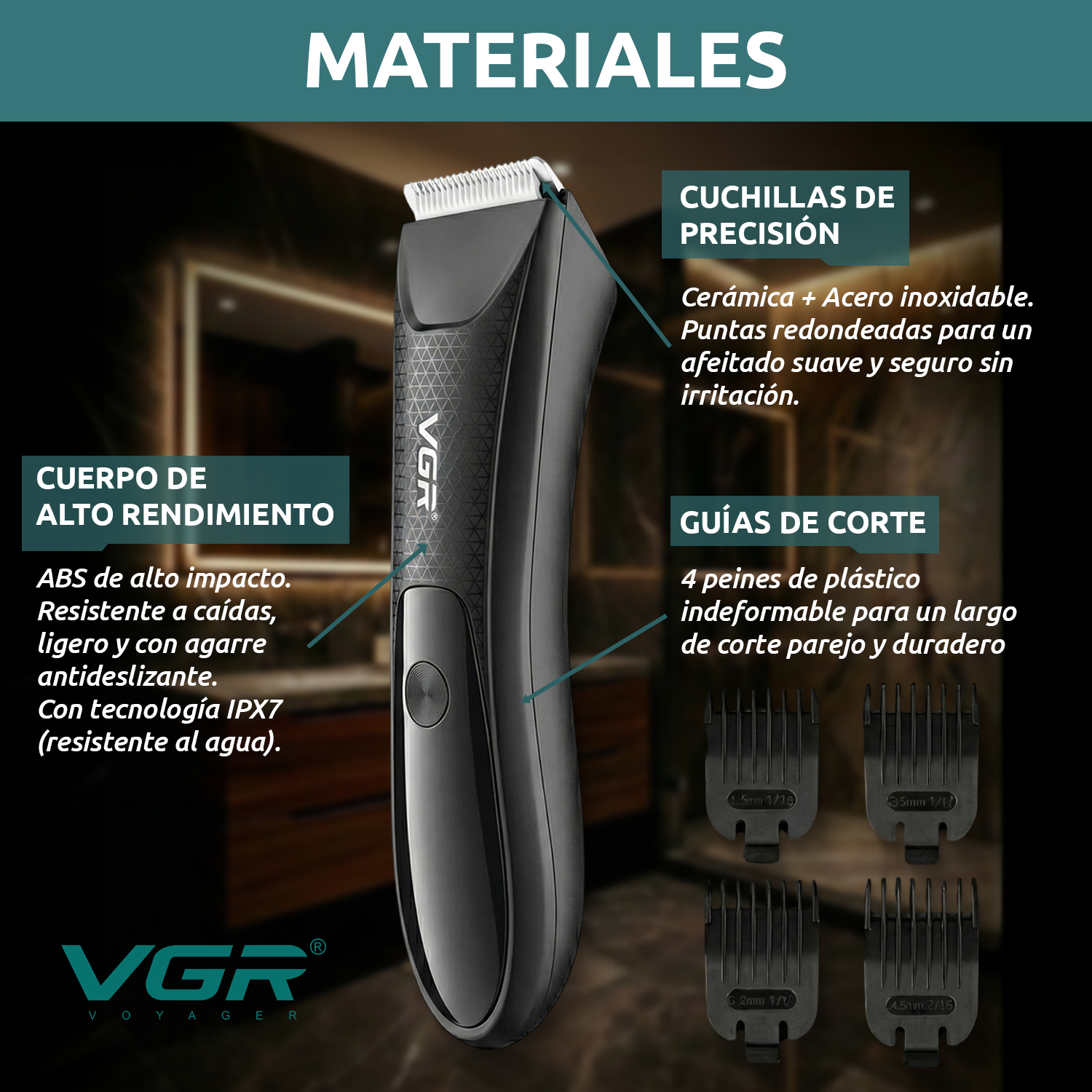 Afeitadora Eléctrica Intima Corporal Vgr V-957 Luz Ipx7 Negro - Image 4