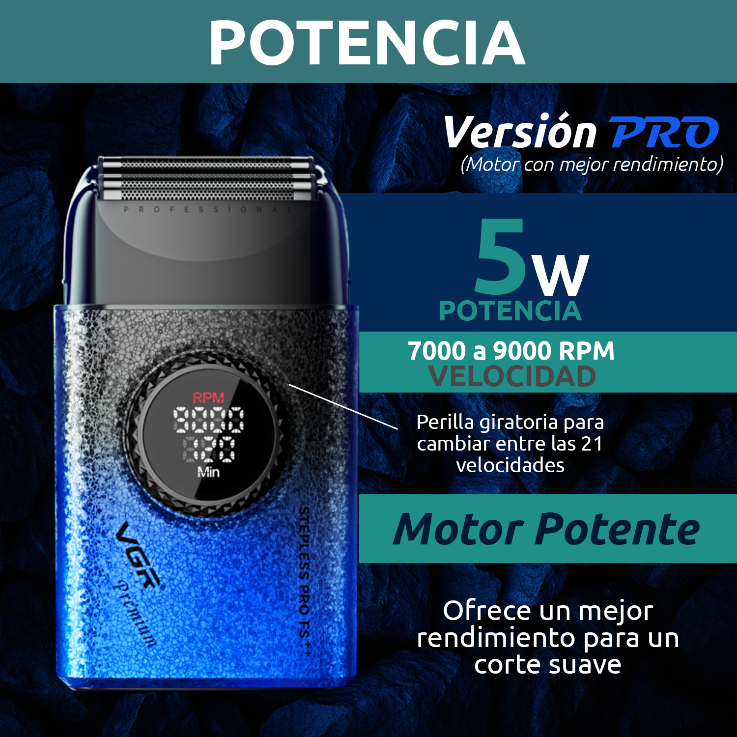 Afeitadora Eléctrica shaver VGR V-377 titanio 9000 RPM usb Color Azul - Image 3