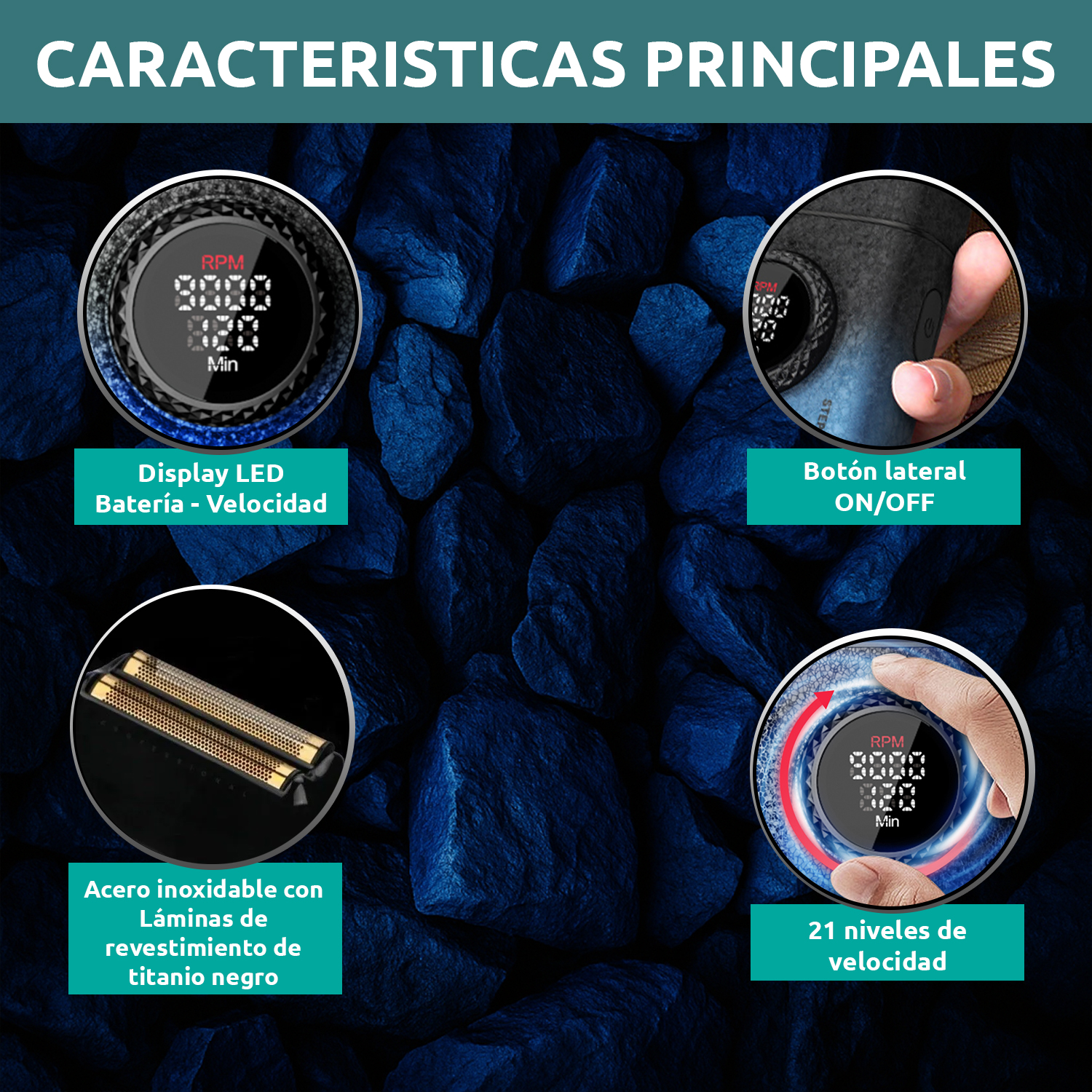 Afeitadora Eléctrica shaver VGR V-377 titanio 9000 RPM usb Color Azul - Image 5